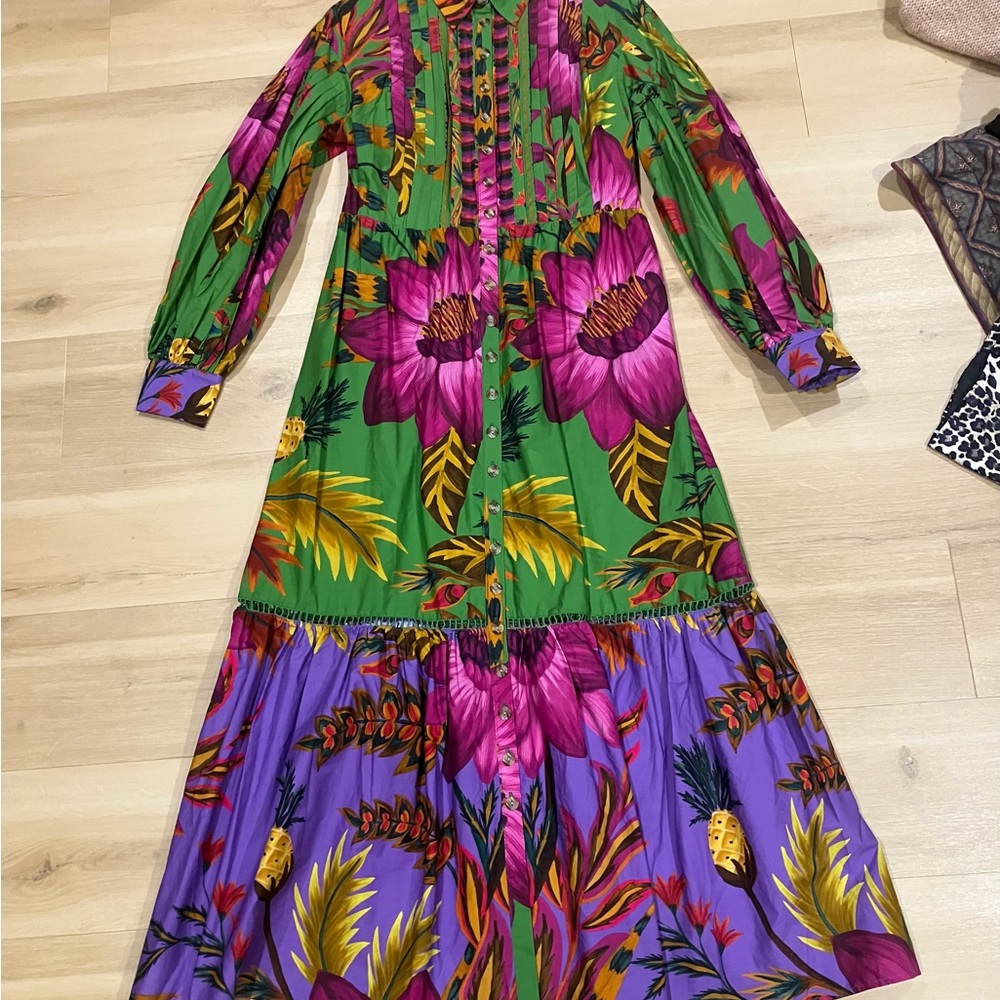 FARM Rio Green and Purple Floral Maxi Dress